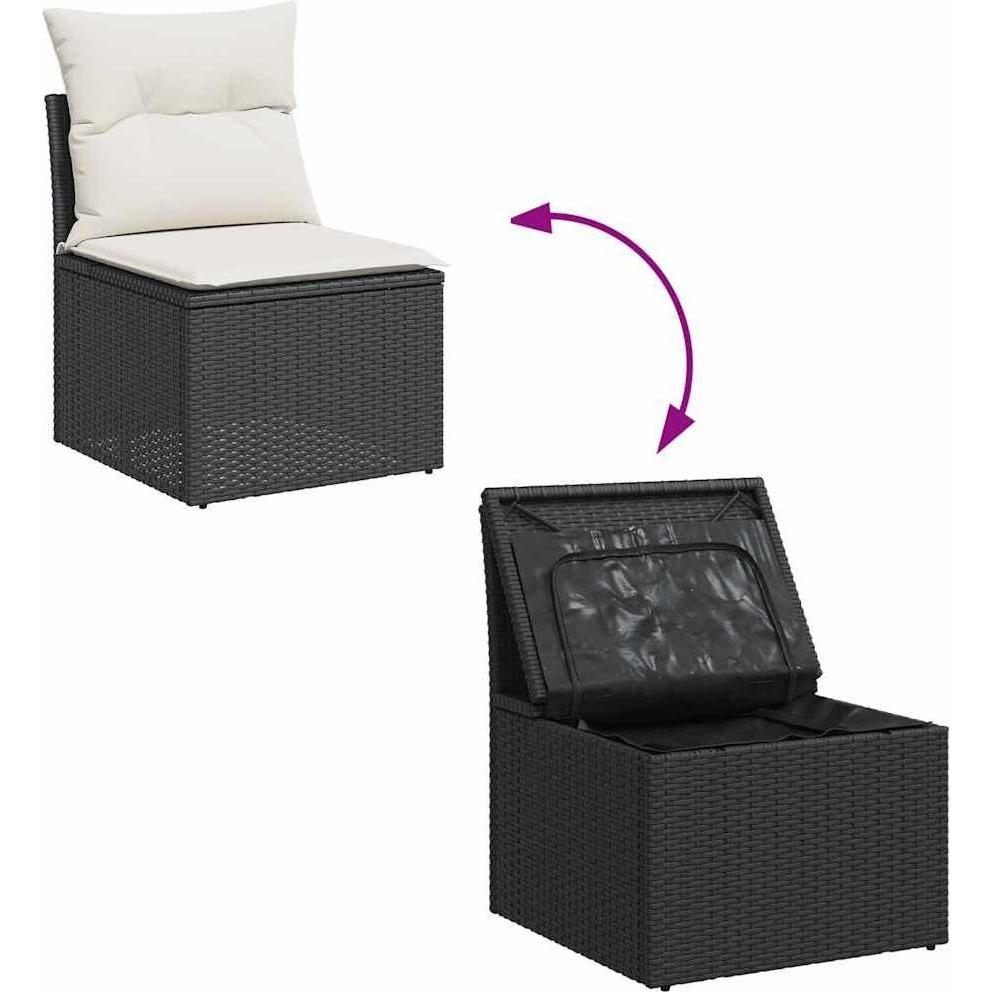 Thumbnail - VidaXL, Gartenlounge, 5tlg. Garten-Sofagarnitur mit Kissen Schwarz Poly Rattan Akazie