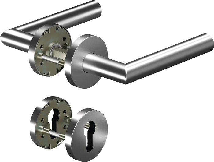 Produktbild Ogro Feuerschutzgarnitur 8906/6501/6612 Edelstahl ER D/D für Türstärke 38 - 63 mm PZ rund DIN links /... (Türgarnitur)