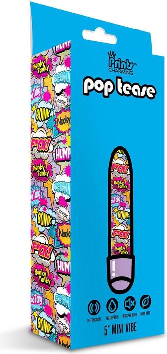 Actual product image Global Novelties Prints Charming Pop Tease 5" Mini Vibe, F*ck, Purple w/Storage Bag