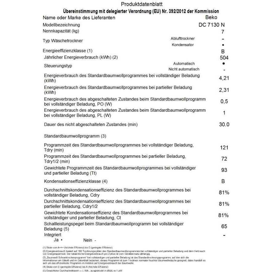 Thumbnail - Beko DC7130N, Wäschetrockner, Weiss