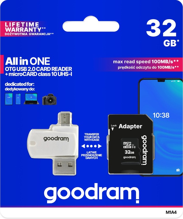Productafbeelding Goodram M1A4-0320R12 - 32 GB - MicroSD - Klasse 10 - UHS-I - 100 MB/s - 10 MB/s (32 GB, microSD, U1, UHS-I)