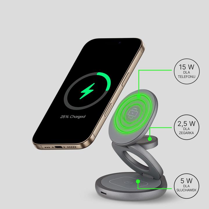 Immagine prodotto Qualo MagSafe inductive charger with holder function 24W MS grey QMLI-24-18 (24 W)