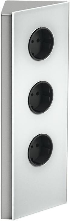 Produktbild Wipo Power Eck G Edelstahl/Glas weiss, 3x Schukosteckdose
