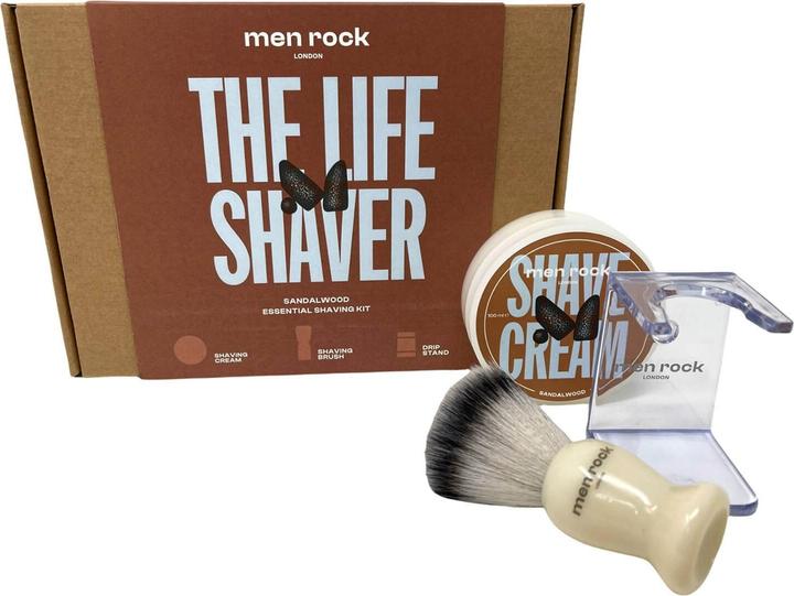 Actual product image Men Rock The Life Shaver Sandalwood Essential Shaving Kit, shaving cream 100ml, sahving brush, drip stand (Shaving brush)