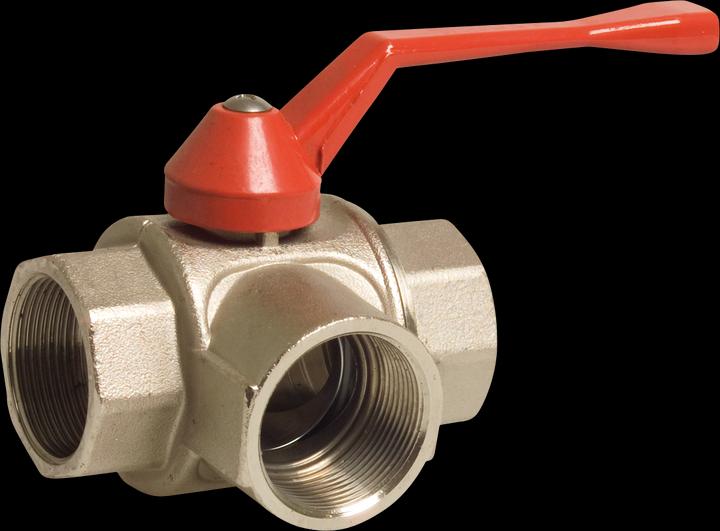 Actual product image Bevo 3-Wege-Kugelhahn T-Bohrung Messing Vernickelt 1 1/2" Innengewinde 16bar DN40 Typ T-Bohrung Seitlich