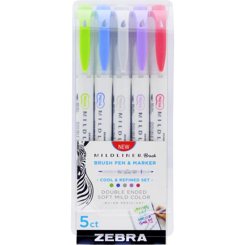 Zebra, Evidenziatori, Marchio Mildliner Brush Cool&Refined 5 colori (5x)
