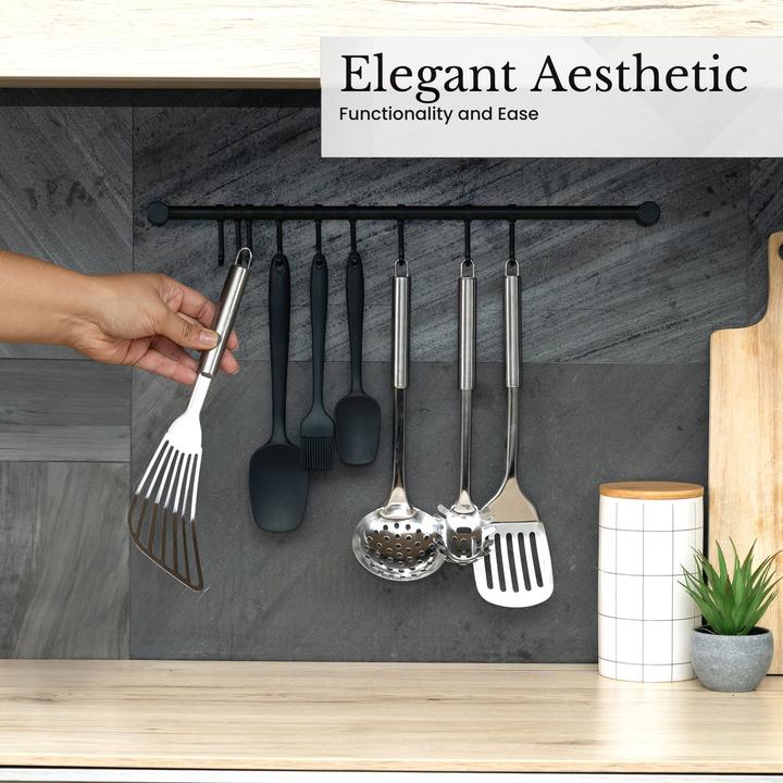 Actual product image Intirilife Stainless steel hanging rail with 8 hooks