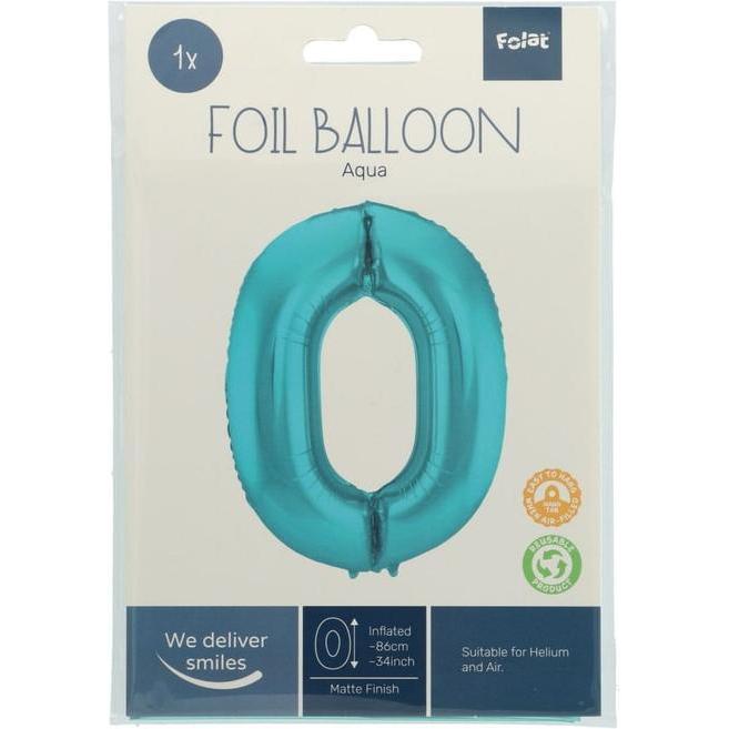 Thumbnail - Folat Folienballon Zahl 0 Pastell Aqua Metallic Matt - 8