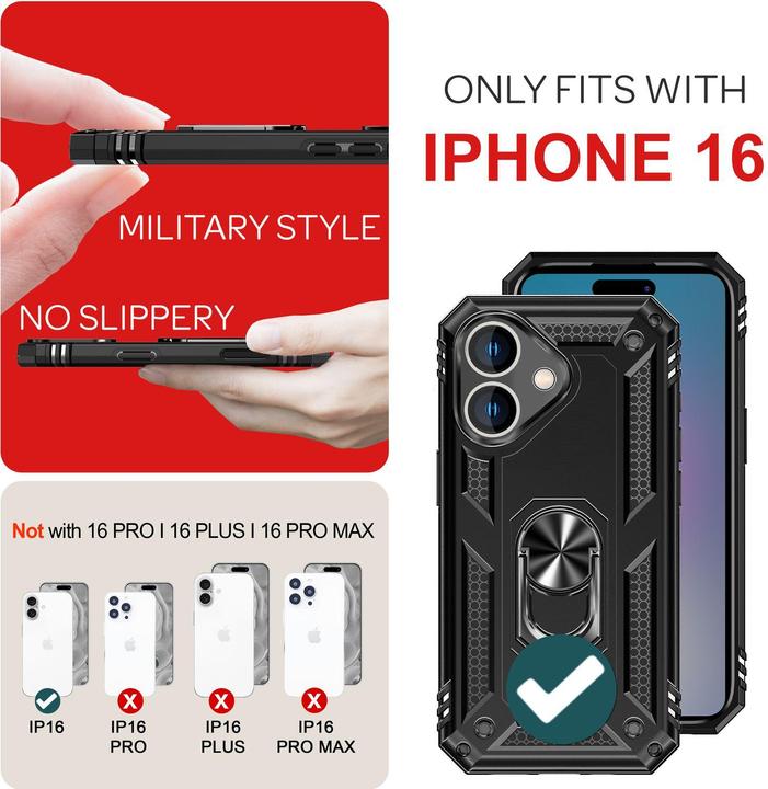 Actual product image Nalia Shockproof Military Style Ring Cover (Apple iPhone 16)