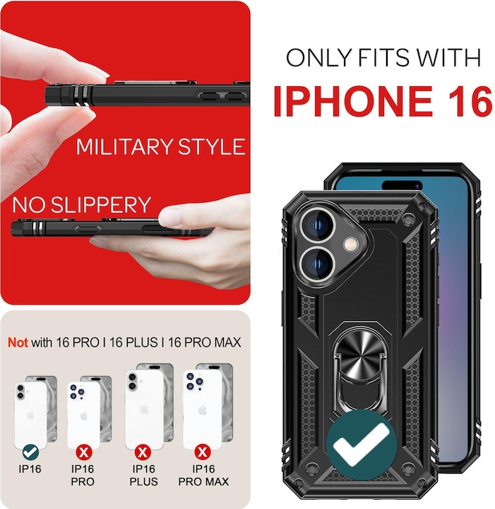 Immagine prodotto Nalia Coperchio ad anello antiurto in stile militare (Apple iPhone 16)