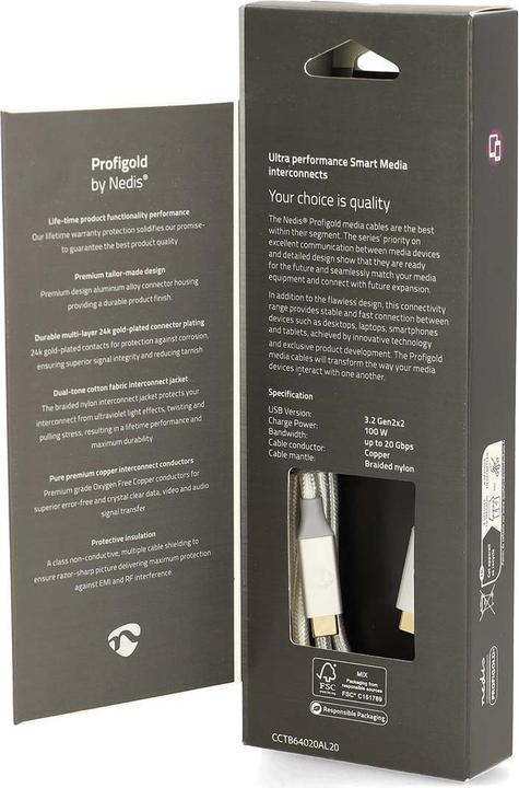 Image du produit Nedis N CCTB64020AL20 - Câble USB 3.2 C mâle 20 Gbps nylon 2.0 m (2 m, USB 4.0, 100 W)