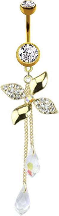 Actual product image Star Piercing Banana 14k gold-plated with ball and ball crystal silver pendant flower wheel and chains (Brass, Surgical steel 316L)