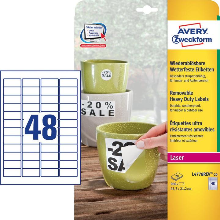 Produktbild Avery wetterfeste, wiederablösbare Etiketten