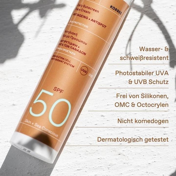 Actual product image Korres Red Grape Tinted Daily Sunscreen Face Cream Antiageing + Antispot SPF 50 (Suntan cream, SPF 50, 50 ml, 50 g)