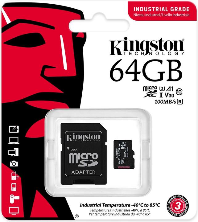 Actual product image Kingston microSDXC Industrial (64 GB, microSDHC, microSDXC, U3, UHS-I)