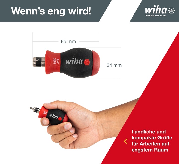 Productafbeelding Wiha Schroevendraaier met Bit Magazine Stubby (Schroeven met sleufkop, Inbus, Torx (TX), Kruisvormig PZ, Phillipps kruissleuf (PH))