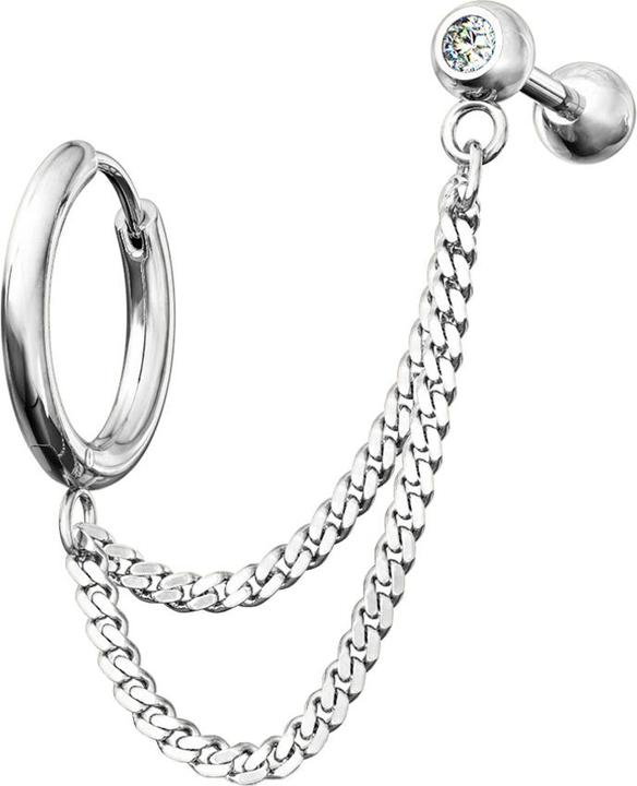 Immagine prodotto Star Piercing Orecchino in argento a doppia catena Micro Barbell con pallina e cristallo (Acciaio chirurgico 316L, senza ottone)