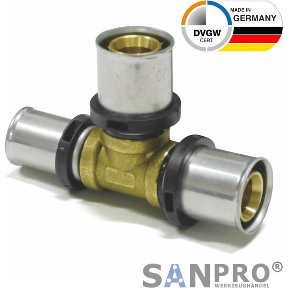 Sanpro, Rohrverbindungstechnik, THPRESS Pressfitting T-Stück Abgänge reduziert 26x3 - 16x2 - 20x2 (T-Verbindung)