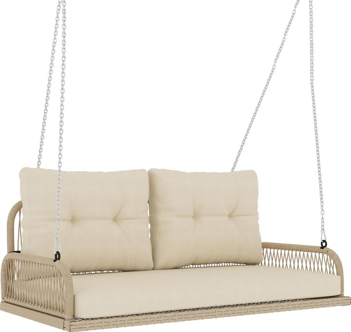 Outsunny Rattan-Hollywoodschaukel Stahl, PE-Rattan Beige