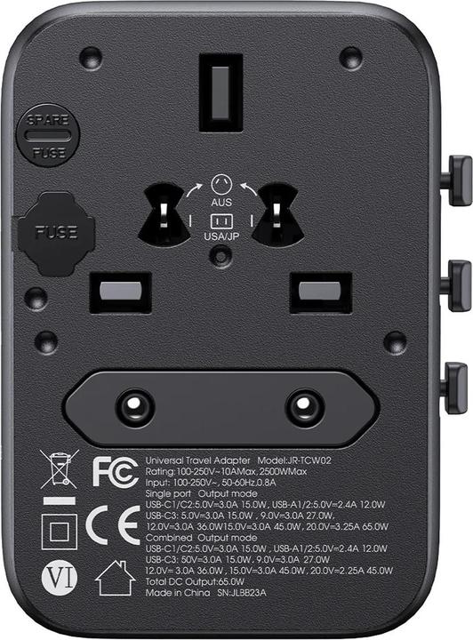 Actual product image Joyroom 65W GaN Universal Travel Adapter 3 USB-C & 2 USB-A
