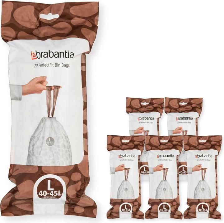 Brabantia PerfectFit Vuilniszakken - 40/45 l - Code L - 6 rollen x 20 stuks (120 x, 45 l)