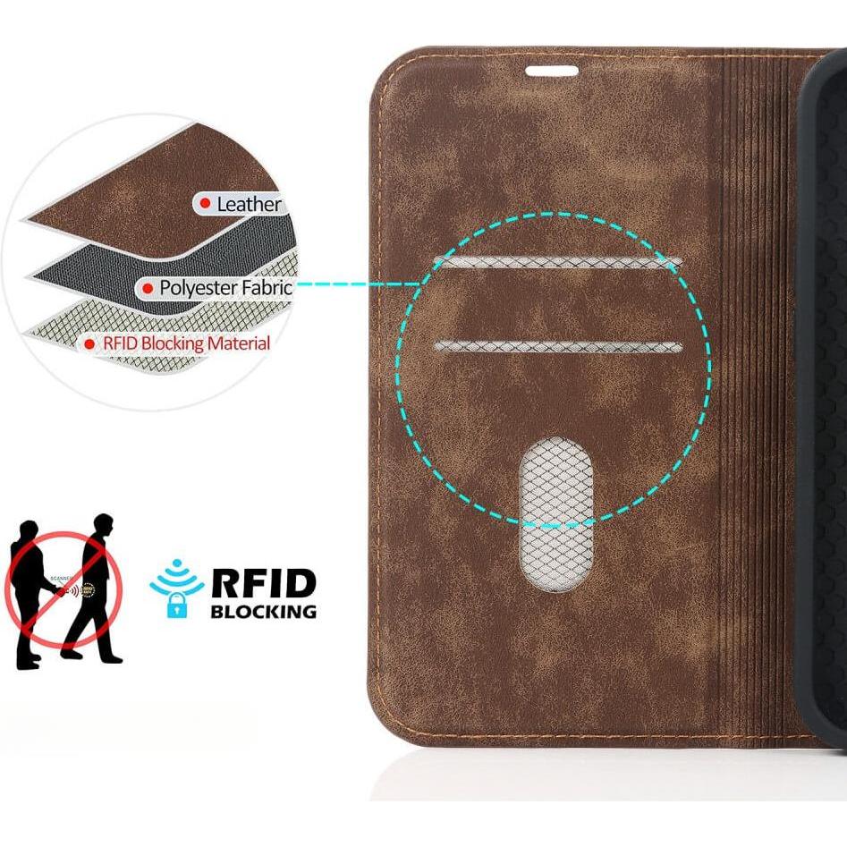 Thumbnail - Cover-Discount iPhone 15 Plus - MagSafe Flip Case RFID hellbraun (Apple iPhone 15 Plus), Smartphone Hülle, Braun