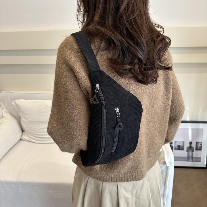 Immagine prodotto Only-Bags.Store Stylische Cordtasche - Lässiger Fashion Sling Rucksack mit verstellbarem Gurt, Reissverschluss und