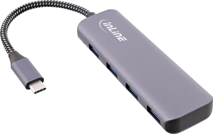 InLine USB 3.2 Hub Type-C to 4x A 10Gb/s metal housing grey (USB-C, 4 Ports)