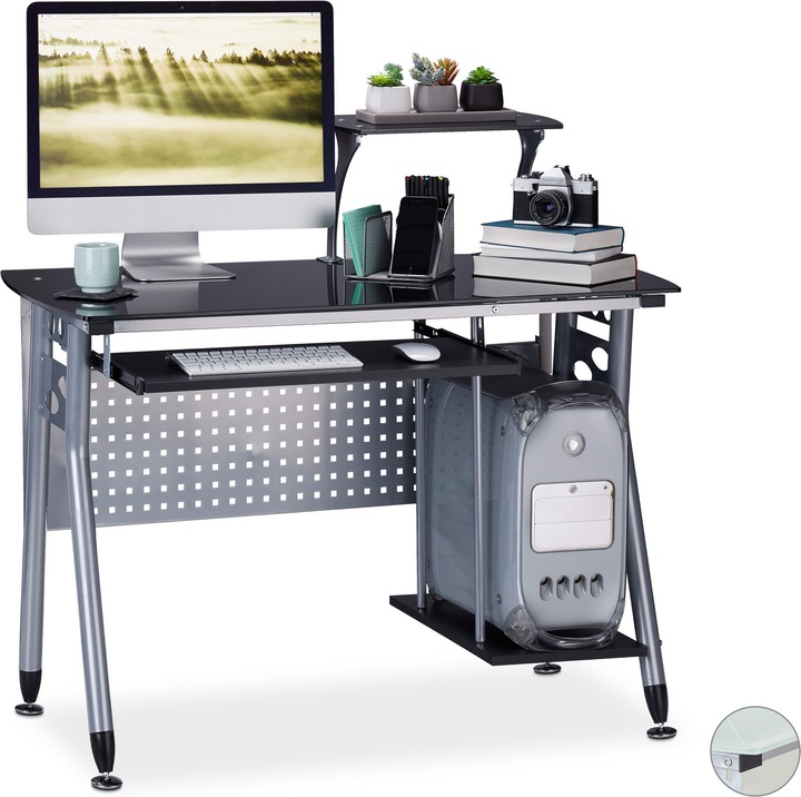 Actual product image Relaxdays Computer Desk With Glass-top (105 x 55 x 98 cm)