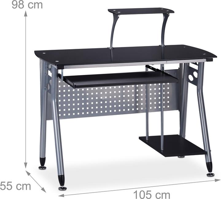 Image du produit Relaxdays Table d'ordinateur avec plaque en verre (105 x 55 x 98 cm)