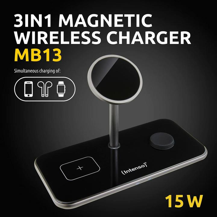 Produktbild Intenso 3in1 Magnetic Wireless Charger MB13 schwarz (15 W)