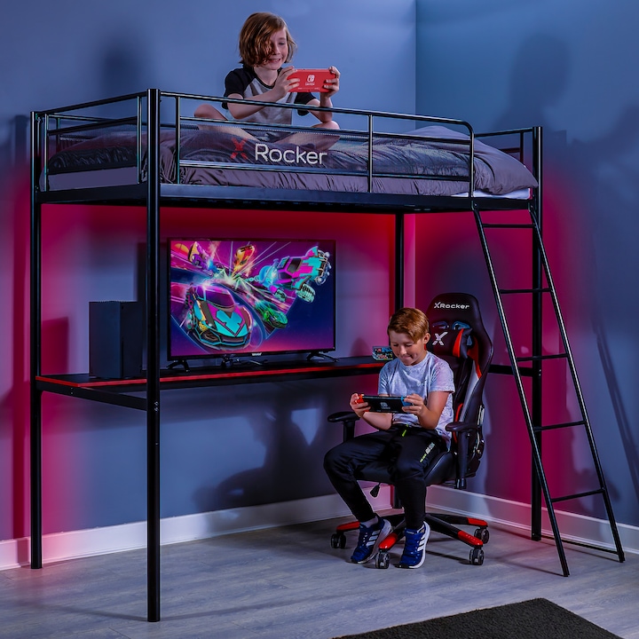 Produktbild X Rocker Xrocker Hq High Sleeper Gaming Bed With Desk - Black And Red