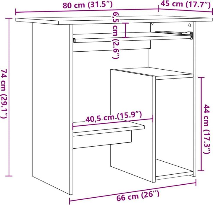 Produktbild vidaXL Schreibtisch (80 x 45 x 74 cm)