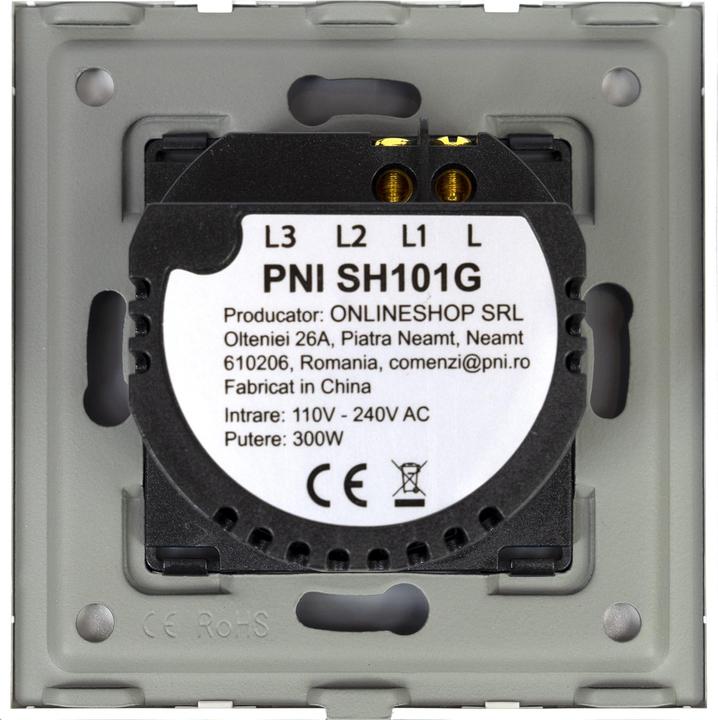 Produktbild PNI Einfacher Touch-Schalter SH101G aus Glas, Gold mit goldener LED-Anzeige