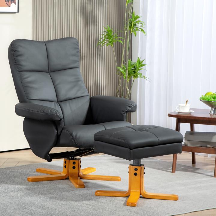 Actual product image Homcom Relaxsessel mit Hocker Holz, Kunstleder Dunkelgrau