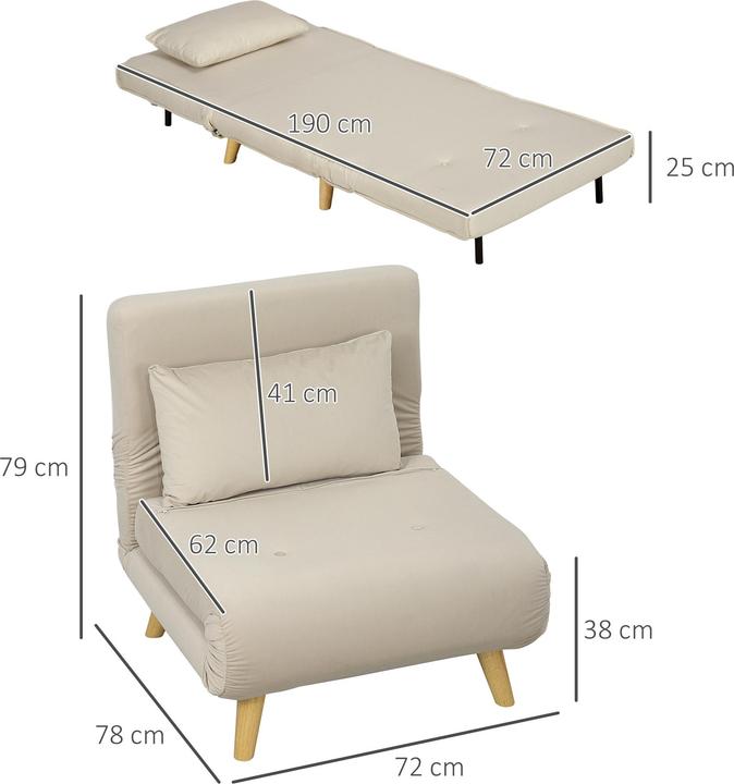 Immagine prodotto Homcom Schlafsessel Polyester, Stahl Beige