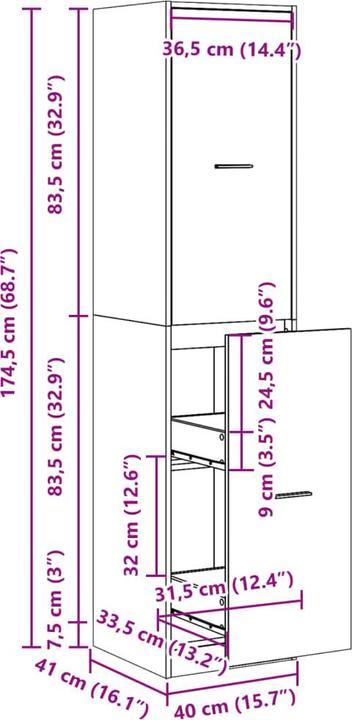 Produktbild vidaXL Apothekerschrank (40 x 41 x 174.50 cm)
