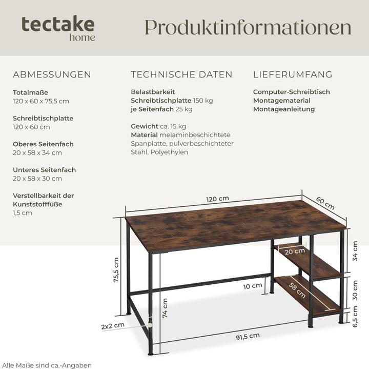Actual product image tectake Desk Canton (60 x 60 x 75.50 cm)