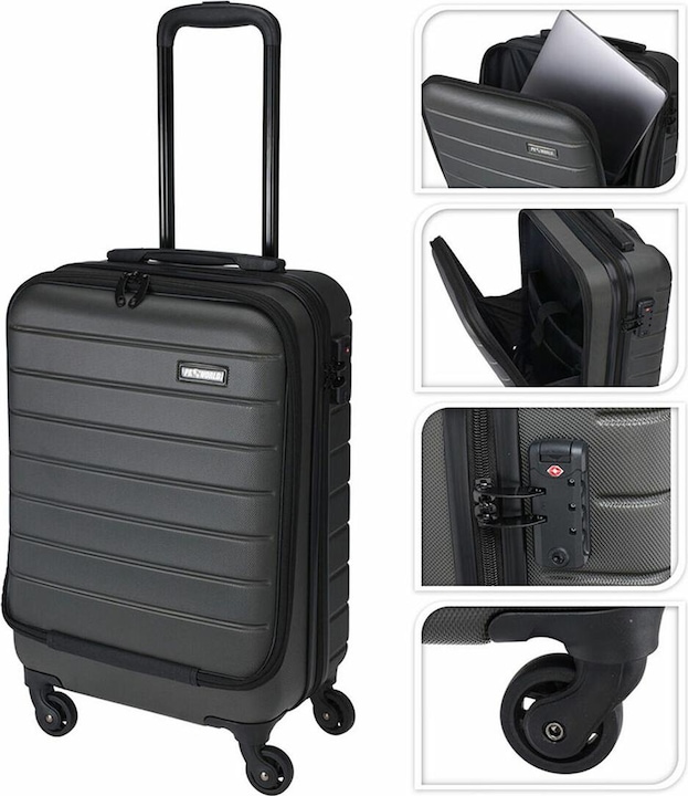 Actual product image ProWorld Suitcase trolley with TSA lock, telescopic handle, dark grey, 20 inch, ABS, 35 x 22 x 55.5 cm (37 l, Hand luggage (up to 50 litres))