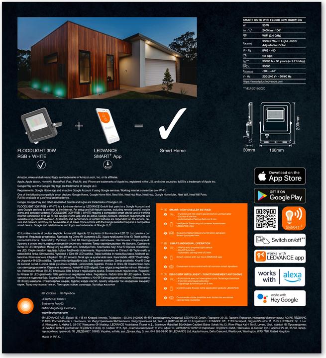 Image du produit Ledvance Projecteur extérieur à LED avec technologie WiFi (2190 lm, IP65)
