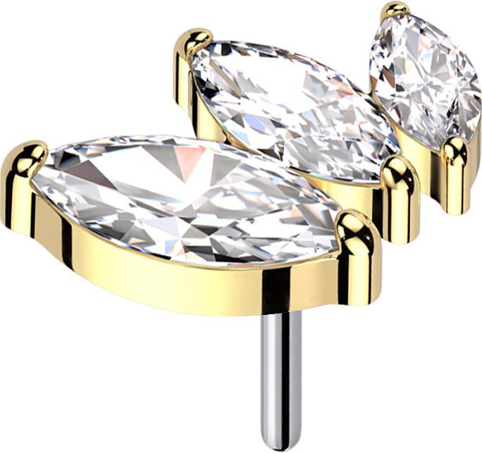 Actual product image Star Piercing Threadless gold-plated descending three oval crystals silver (without brass, Titanium)