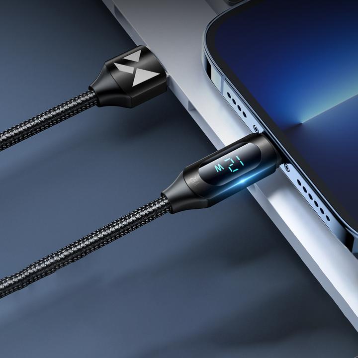 Actual product image Wozinsky USB-A Cable - Lightning WUALC1 with LED Display 2.4A 1m - Black (1 m, 12.50 W)
