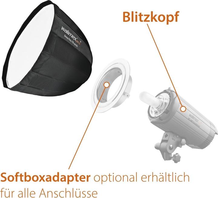 Actual product image Walimex pro pro Studio Line Deep Rota QA70 + softbox adapter Elinchrom (Parabolic Softbox, 70 cm)