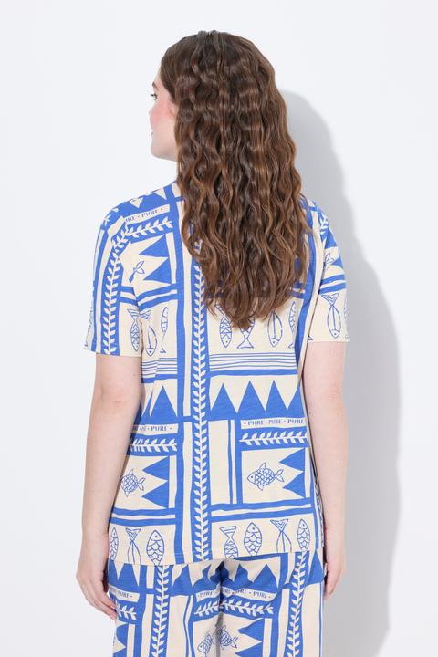 Immagine prodotto Ulla Popken Maglia polo in cotone biologico con pesci e mezze maniche (42, 44)