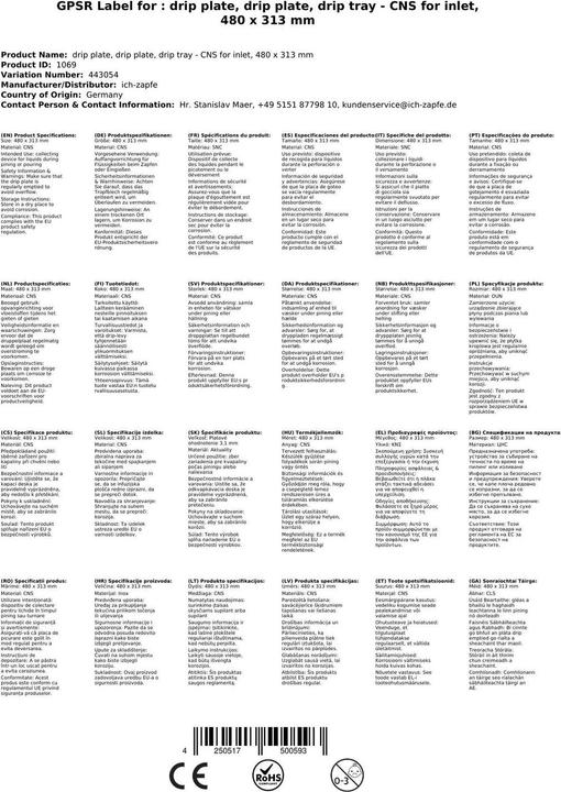 Image du produit Ich-zapfe Tropfblech - CNS zum Einlassen, 480 x 313 mm