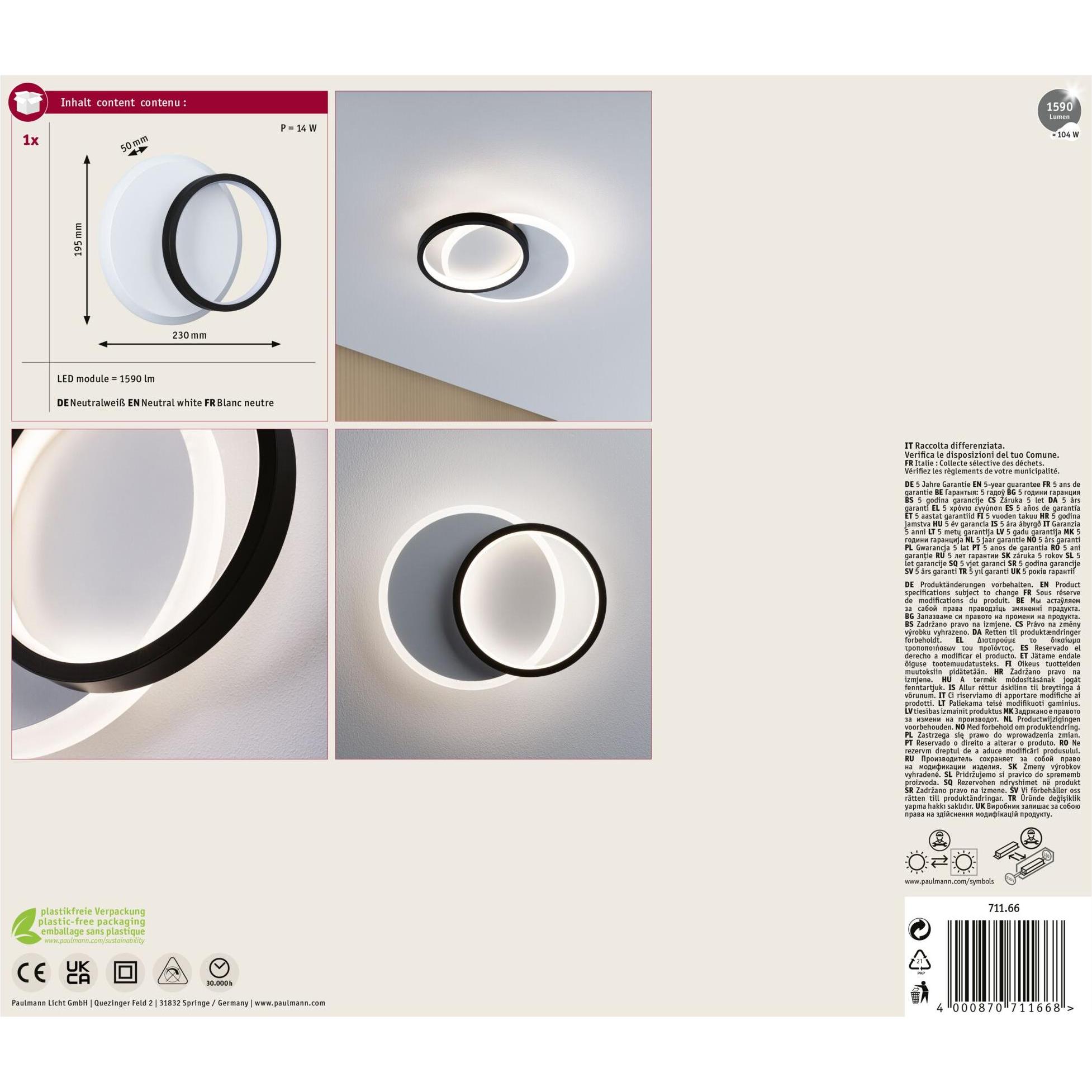 Thumbnail - Paulmann, Wandleuchte + Deckenleuchte, Wandleuchte 2Form (1590 lm)