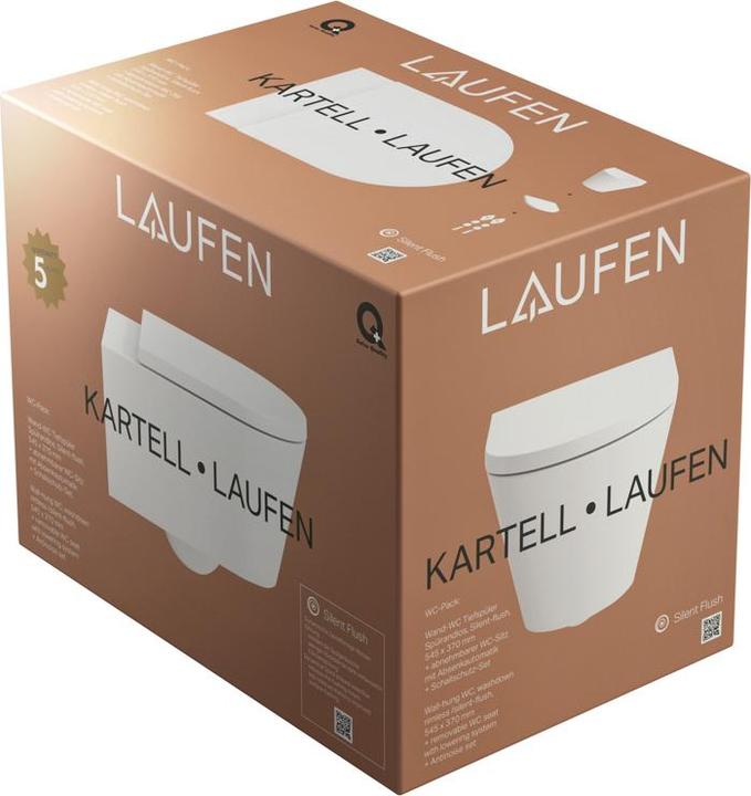 Actual product image Laufen Kartell Ensemble de WC suspendu, 545x370mm, chasse d'eau profonde, sans rebord, y compris siège de