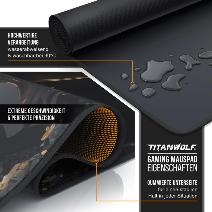 Produktbild Titanwolf Gaming Mauspad XXL, glattes Stoffgewebe, Speed Mausmatte 900 x 400 mm grosse Fläche, Polygon Wolf (XXL)