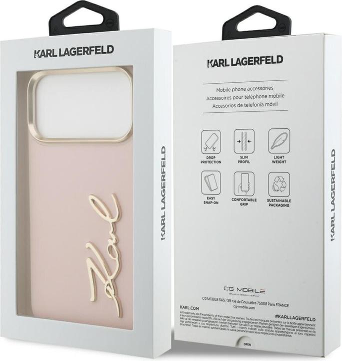 Actual product image Karl Lagerfeld case PU leather case with Karl script logo and metal camera buttons for iPhone 17 Pro (Apple iPhone 17 Pro Max)