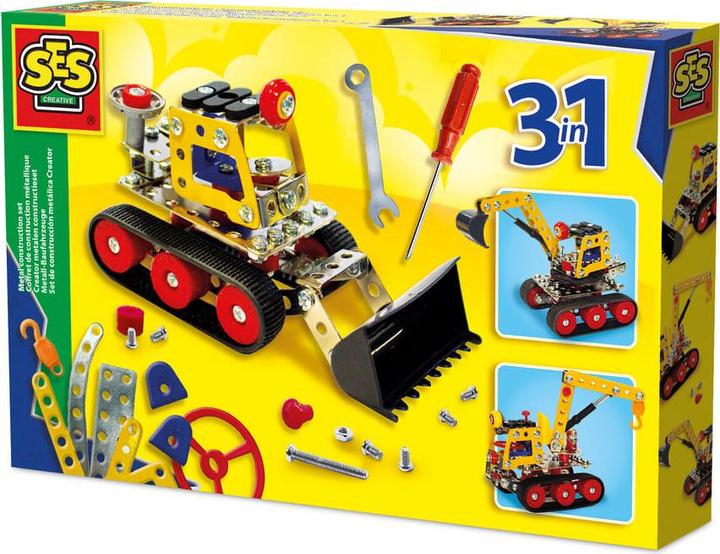 Ses Creative - Metall - Baufahrzeuge 3-1 Konstruktionsset - Kreatives Bauset für Kinder - Kran, Bagg